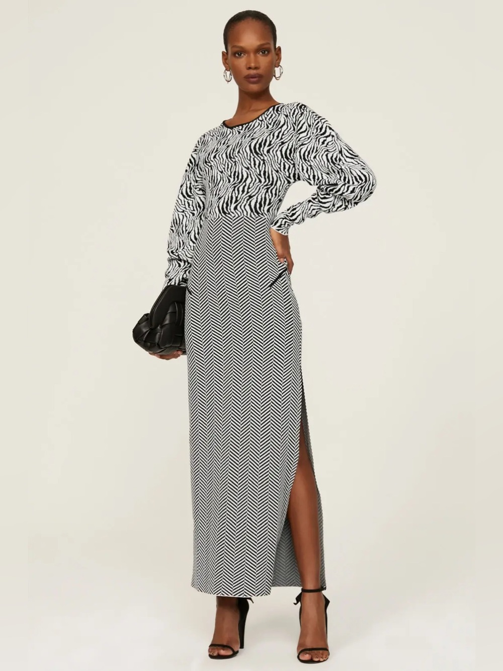 Esteban Cortazar Zebra Animal Print Sweater Dress Black White